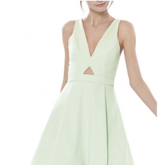 Alice + Olivia Nina Fit & Flare Mesh Cutout Detail Mint Aqua Green Mini Dress - Picture 4 of 15